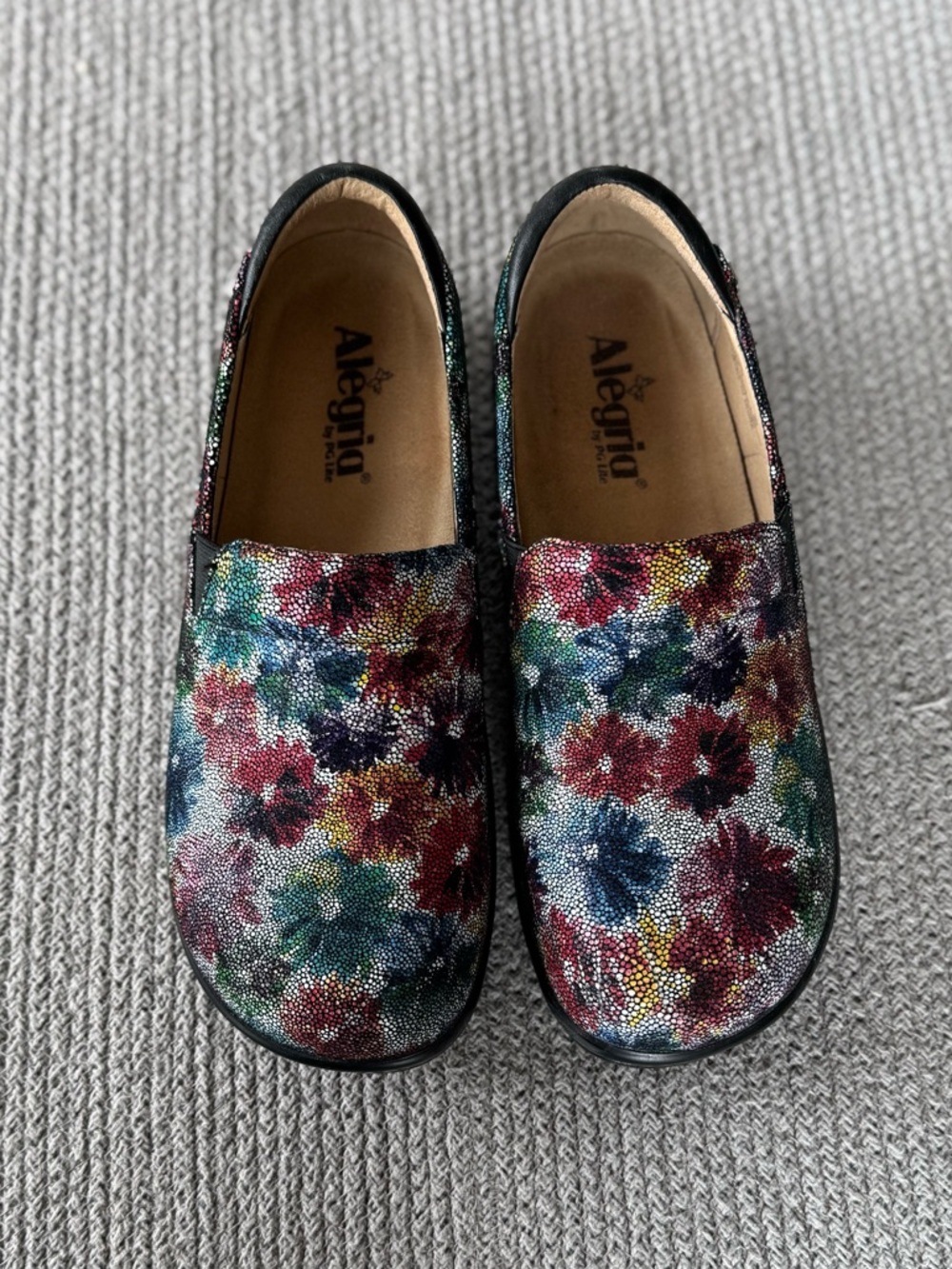 Alegria Multicolored Rainbow Floral Gray Nursing Comfort Clogs Shoes Sz 39